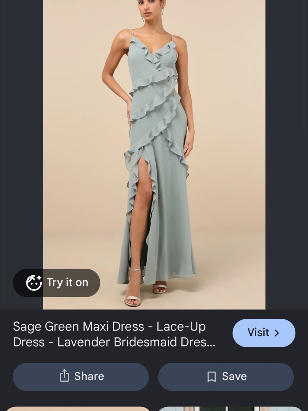 Lulu's Sage Green Ruffle-Trim Maxi Dress